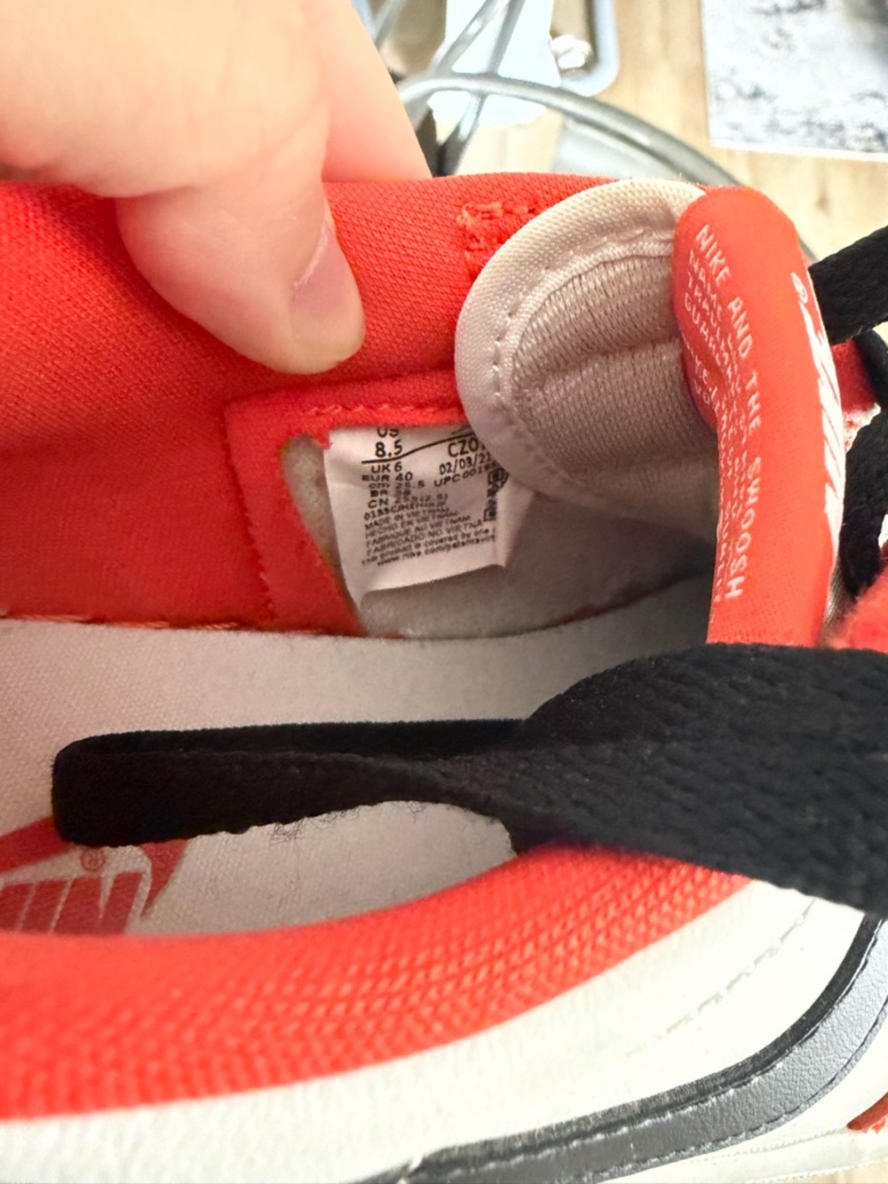 Nike Air Jordans Low Top Sneakers in White, Orange & Black - Picture 7 of 9